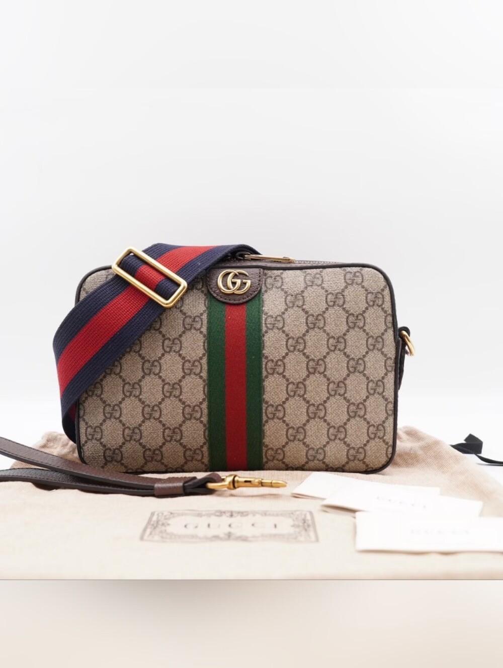 CE04 💗 GUCCI GG Supreme Monogram Web Ophidia Wristlet Shoulder Bag